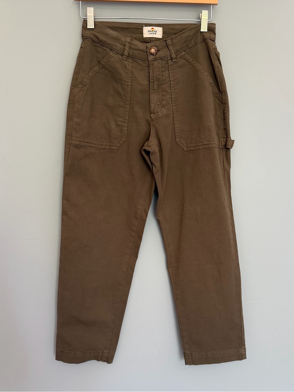 Marine Layer "Maya" Cotton Olive Green Utility Carpenter High Rise Crop Pant